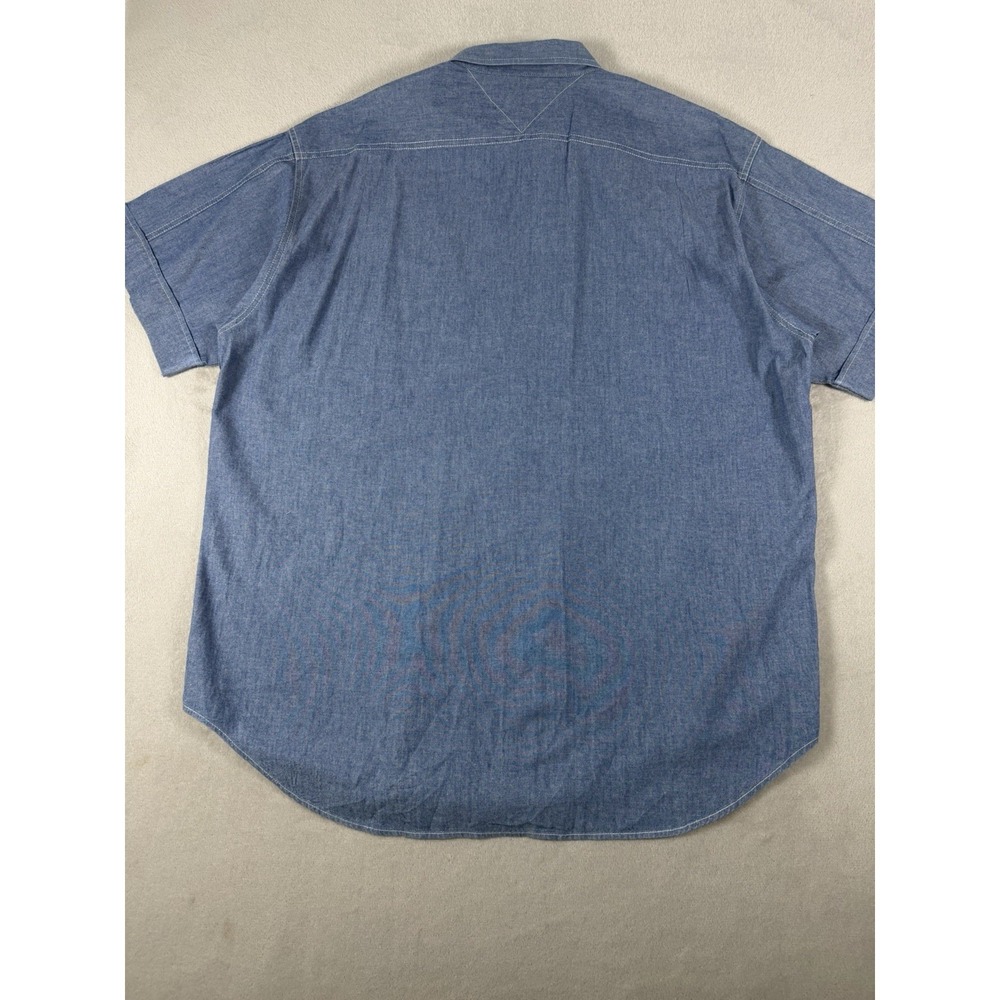 Vintage Tommy Jeans Denim Button Up Shirt Men's Large Short Sleeve Embroidered L - Picture 10 of 16